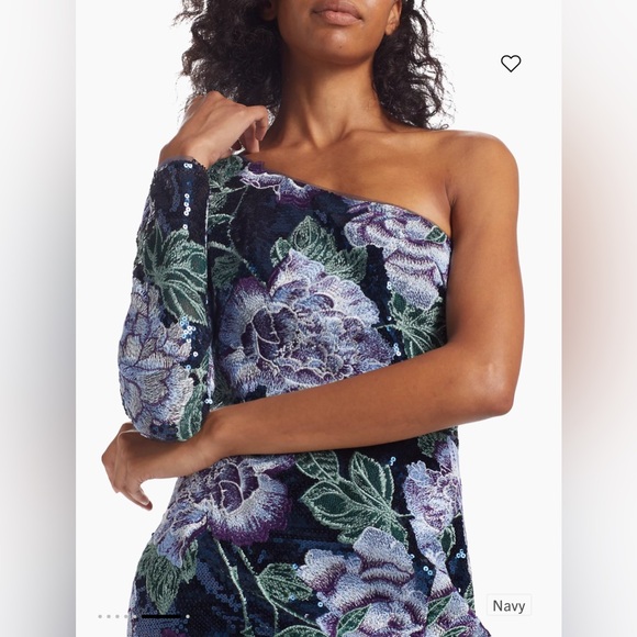 Marchesa Notte Floral-Embroidered One-Shoulder Gown NWT - Picture 3 of 7